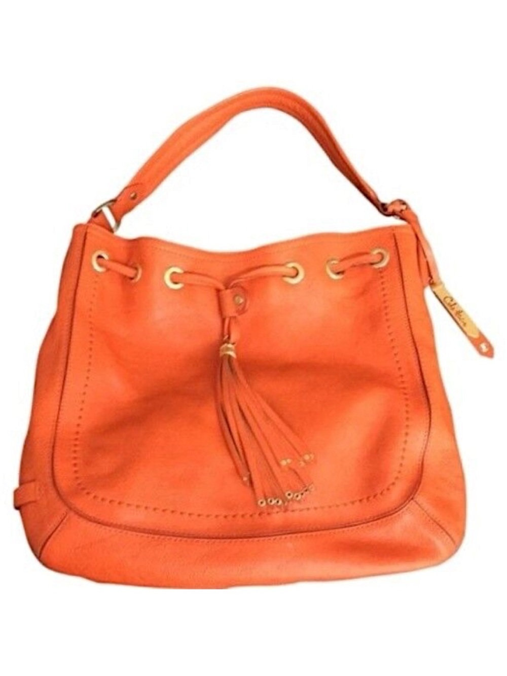 Cole Haan Orange Leather Tassel Drawstring Hobo Shoulder Bag with Dust Bag